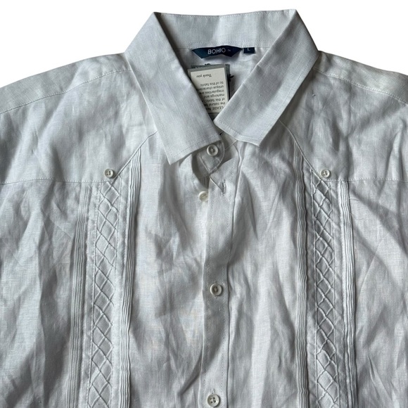 Bohio Breeze Men’s L White 100% Linen Short Sleeve Button Shirt Beach Resort - Picture 4 of 13